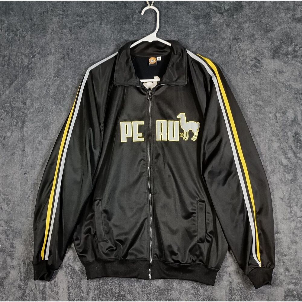 Cuy Arts Peru Track Jacket Men‎ Size XL Black Full Zip Athletic Streetwear